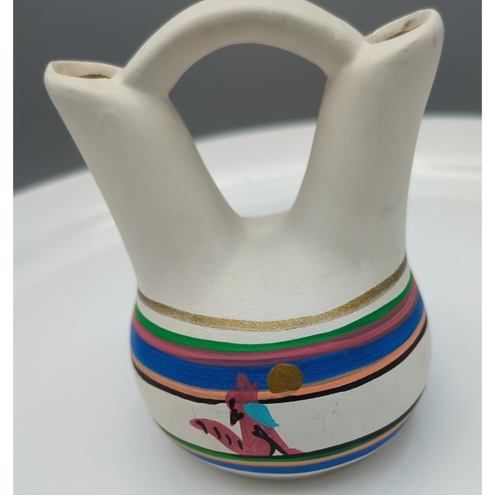 TESA By‎ MAACK Co Hand Painted Native American Wedding Vase Howling Wolf Cactus
